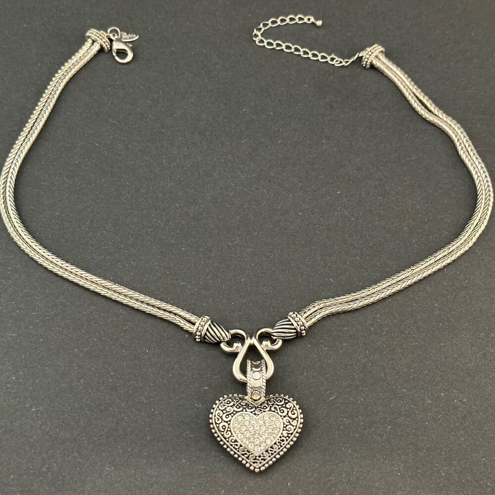 Lia Sophia Retired Silver Heart Necklace - Double Strand